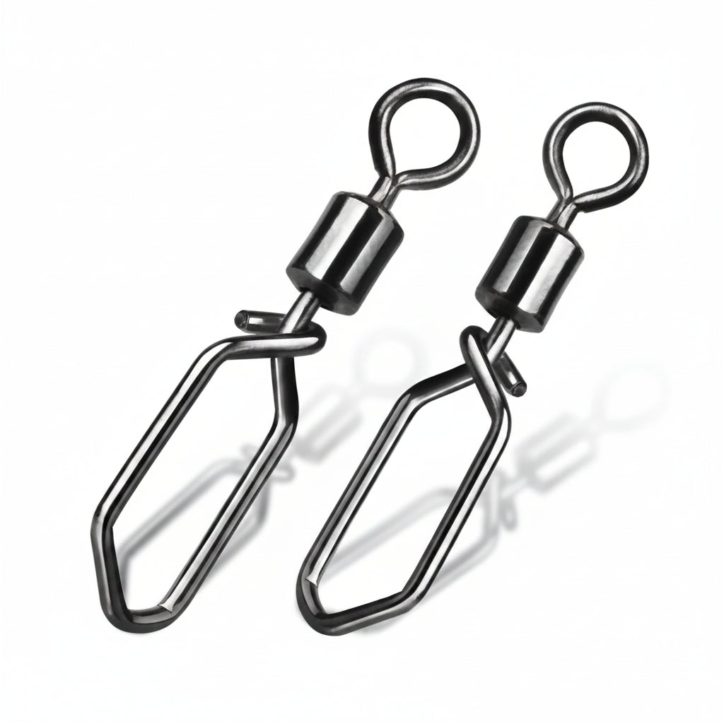 Nova Rolling Barrel Swivels with Snap – Quick-Lock Lure Connectors, 7 Sizes (25-100pc) Nova Fishing & Outdoors