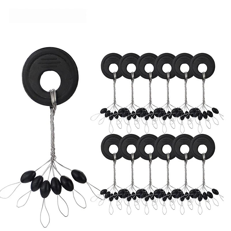 Black Rubber Space Beans – 60pc Oval Bobber Stoppers for Float Fishing - 60Pc Oval Three Sizes Nova Fishing & Outdoors