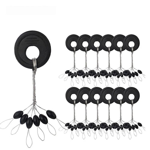 Black Rubber Space Beans – 60pc Oval Bobber Stoppers for Float Fishing - 60Pc Oval Three Sizes Nova Fishing & Outdoors