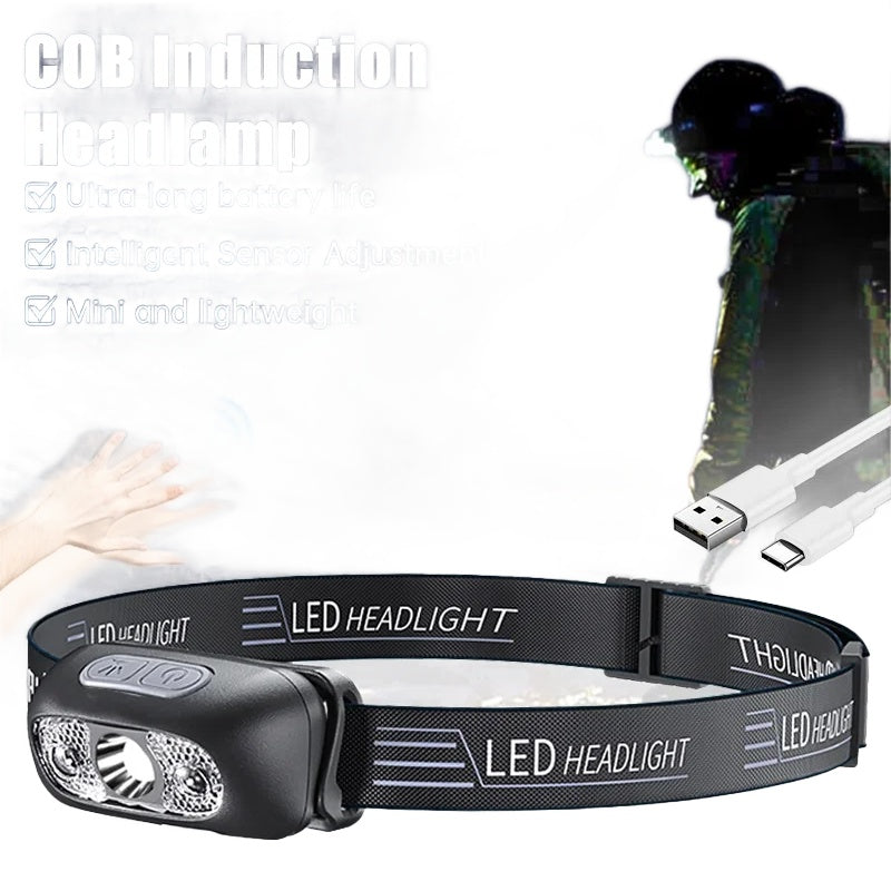 Strong Light Headlamp LED Sensor Headlamp USB Rechargeable Head Flashl Nova Fishing & Outdoors