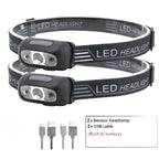 Strong Light Headlamp LED Sensor Headlamp USB Rechargeable Head Flashl 2pcs Nova Fishing & Outdoors