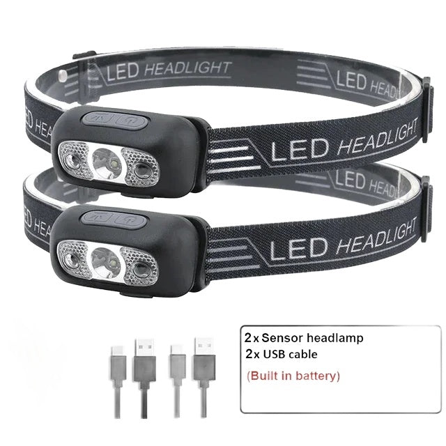 Strong Light Headlamp LED Sensor Headlamp USB Rechargeable Head Flashl 2pcs Nova Fishing & Outdoors