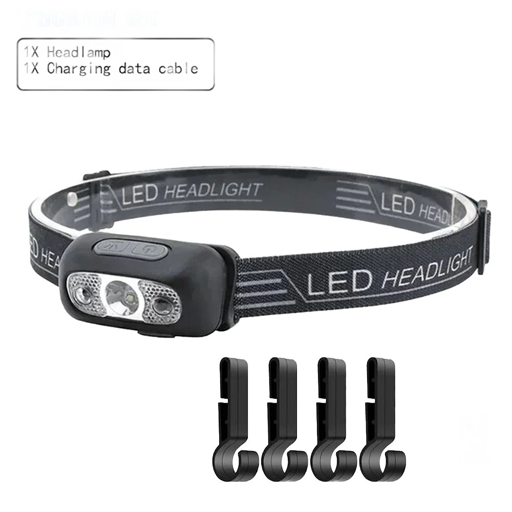Hands-Free LED Headlamp with Motion Sensor – USB Rechargeable - Motion Sensor 1 Pack with Hook Nova Fishing & Outdoors