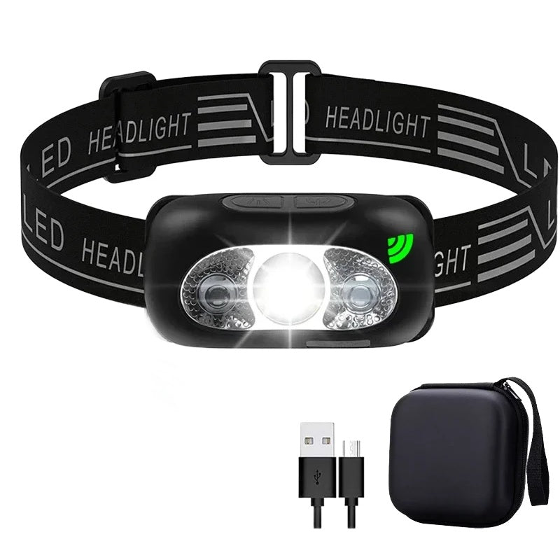 Hands-Free LED Headlamp with Motion Sensor – USB Rechargeable - Motion Sensor With Bag Nova Fishing & Outdoors