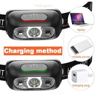 Strong Light Headlamp LED Sensor Headlamp USB Rechargeable Head Flashl Nova Fishing & Outdoors